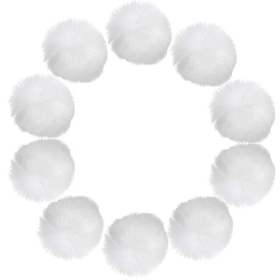 Uxcell 3.5 inch Faux Fur Pom Pom Balls 10 Pcs White Faux Fur Pom Poms for Hats with Elastic Loop for DIY Knitting Hats