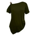 thumbnail image 6 of RQYYD One Shoulder Tops for Womens Asymmetrical Metal Strap Batwing Short Sleeve T Shirts Summer Casual Pleated Tunic Blouse(Green,XXL), 6 of 7