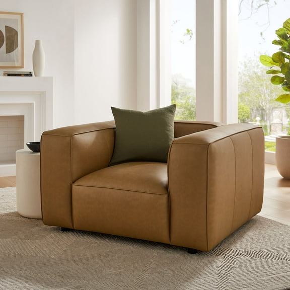 Modway Auren Upholstered Vegan Leather Armchair in Camel