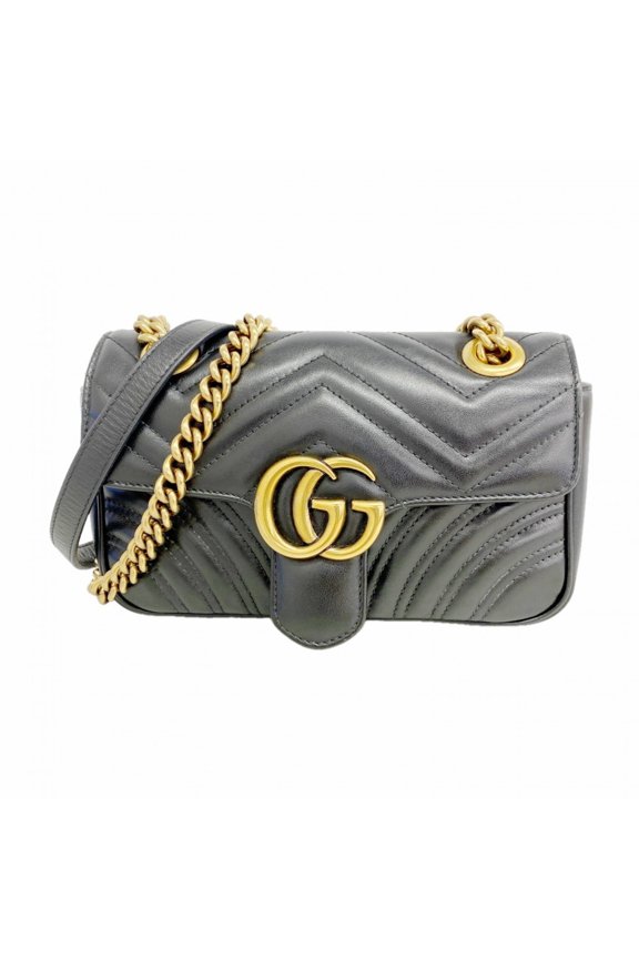Pre-Owned Gucci GG Marmont Shoulder Bag 446744 Leather Black Women's OP003799