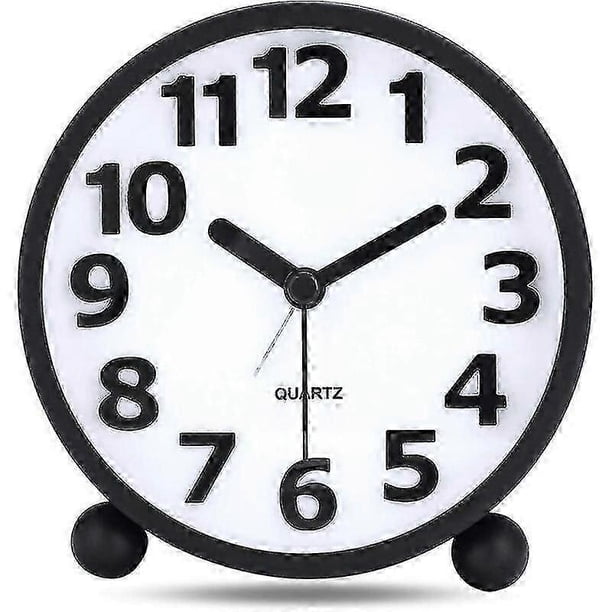 Silent Analog Alarm Clock,Black Metal Large 3D Digits,Non Ticking Table Clock with Night Light Bedside Alarm Clock 10.8cm