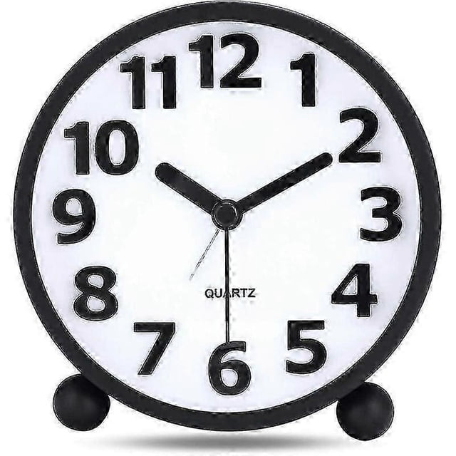 Silent Analog Alarm Clock,Black Metal Large 3D Digits,Non Ticking Table Clock with Night Light Bedside Alarm Clock 10.8cm
