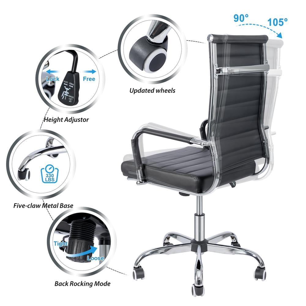Okeysen Mid-Back Ribbed Home Office Desk Chair Ergonomic Faux Leather Conference Room Swivel Chairs Adult, Black