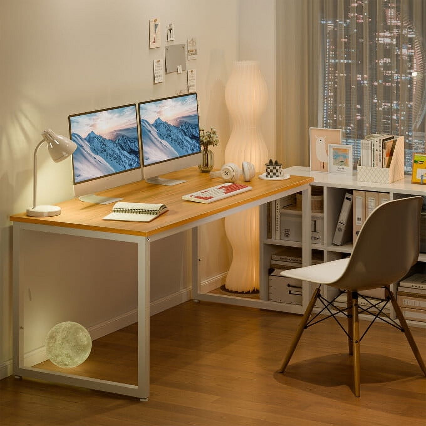 ZENY 55" Laptop Computer Desk Metal Frame Modern Workplace Studio, Natural