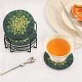 thumbnail image 5 of Haosy Set of 6 Drink Woven Coaster with Holder Heat Resistant Non-Slip Bar Coasters 4 Inches Green Mandala with Leaves, 5 of 7