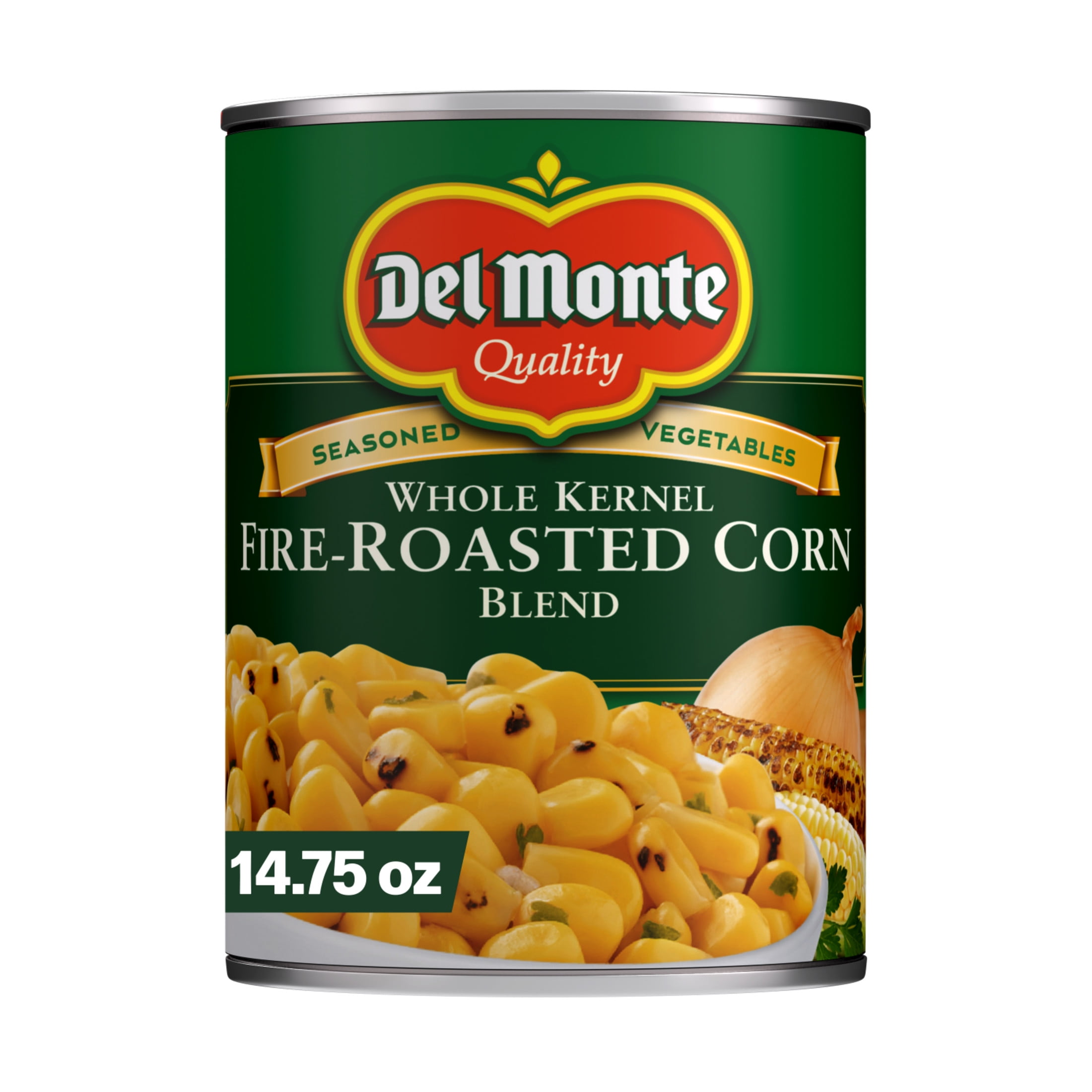 (12 pack) Del Monte Fire Roasted Whole Kernel Corn, Canned Vegetables, 14.75 oz Can