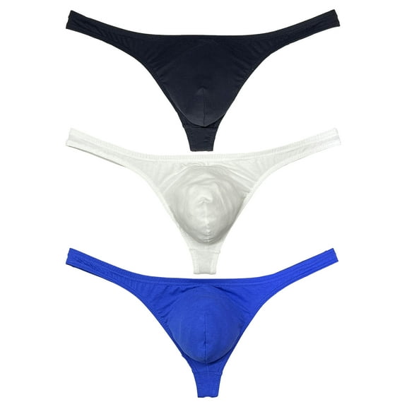 Botmois Men's Cotton T-back Briefs Cheeky Bikini Tangas Sexy Posing Mini Bottoms Underwear Ultrathin Thongs Lingerie Panties Black/White/Blue M