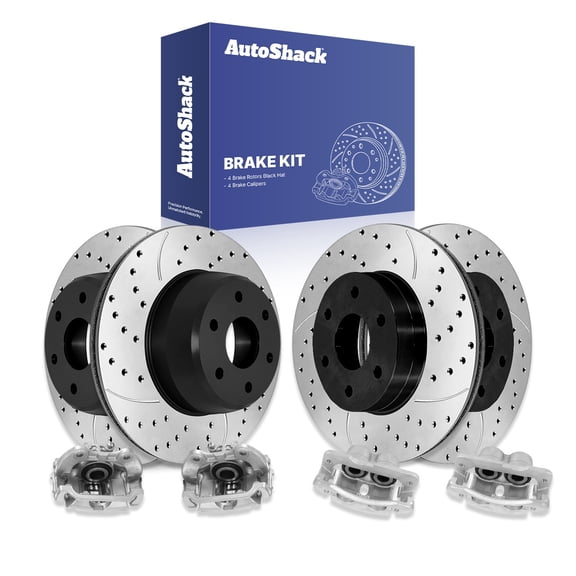 AutoShack Front Vented & Rear Vented Drilled & Slotted E-Coated Brake Rotors   Calipers 8-PC Brake Kit Replacement for 2000-2001 GMC Yukon XL 1500 2002 GMC Sierra 1500 ShadowGuard