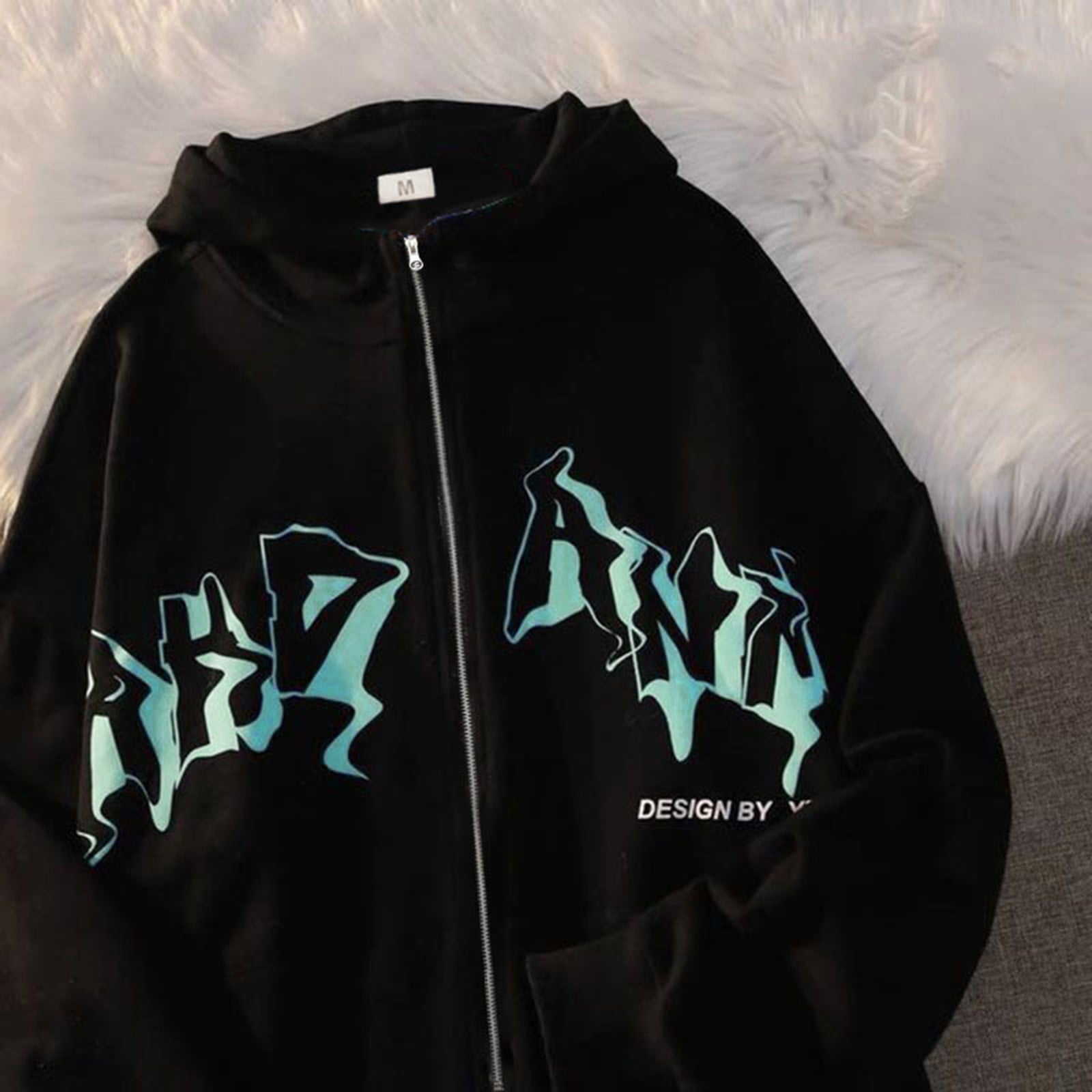 Zip Up Hoodies for Men Gothic Letter Graphic Sweatshirt Jackets Oversized Casual Hooded Sweatshirts with Pockets