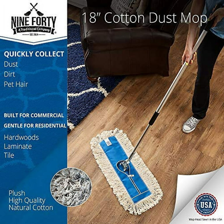 nine forty usa 18 inch commercial cotton dry dust mop head hardwood floor  duster broom set