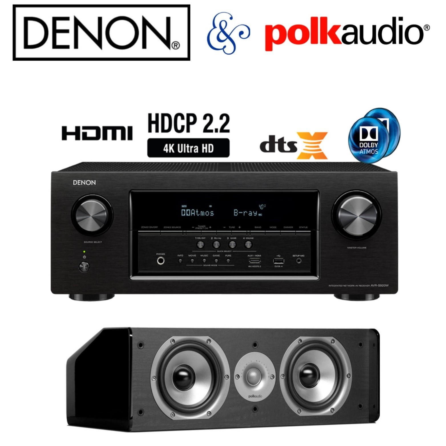 Denon AVRS920W 7.2 Full 4K HD Receiver + Polk Audio CS10 Center