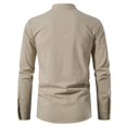 thumbnail image 3 of SWSMCLT Men's Linen Cotton Shirt Soft Spring Henley Shirt Long Sleeve Lace Up Top Vintage Mock Neck Casual Fall Fashion Slimming Khaki Medium, 3 of 5