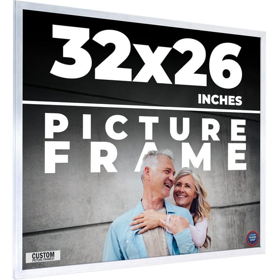 32x26 Frame Silver Stainless Steel Solid Wood Picture Frame | 0.75 Inch Moulding Width | Includes