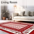 thumbnail image 2 of ODIKA 4'x6' Machine Washable Non-Slip Area Rug, Picnic Style Checkered Enhanced with Poinsettia Floral Borders High Traffic Rug with Pad, Red, 616992, 2 of 8