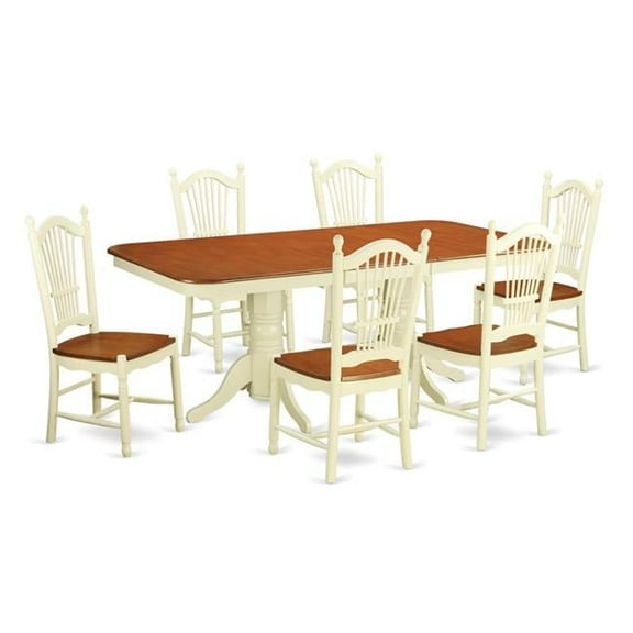 Dining Table Set - Kitchen Table & 6 Chairs, Buttermilk & Cherry - 7 Piece