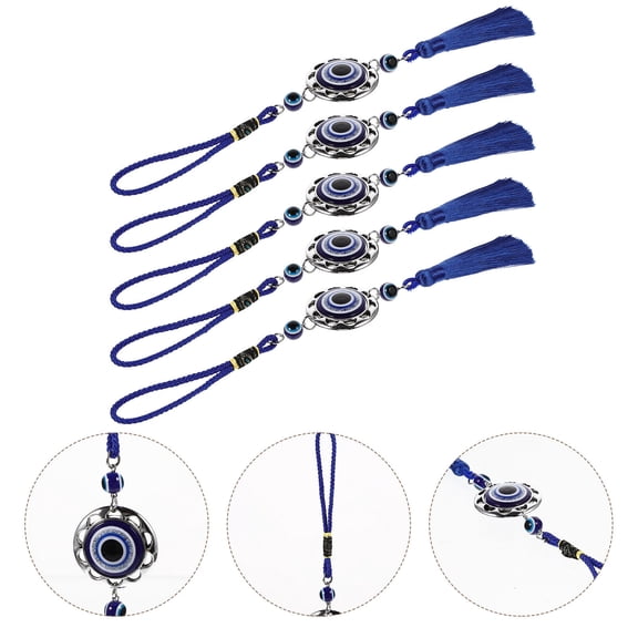 Toyvian 5Pcs Turkish Style Evil Eye Hanging Ornament Blue Glass Protection Charm for Car Wall Decor