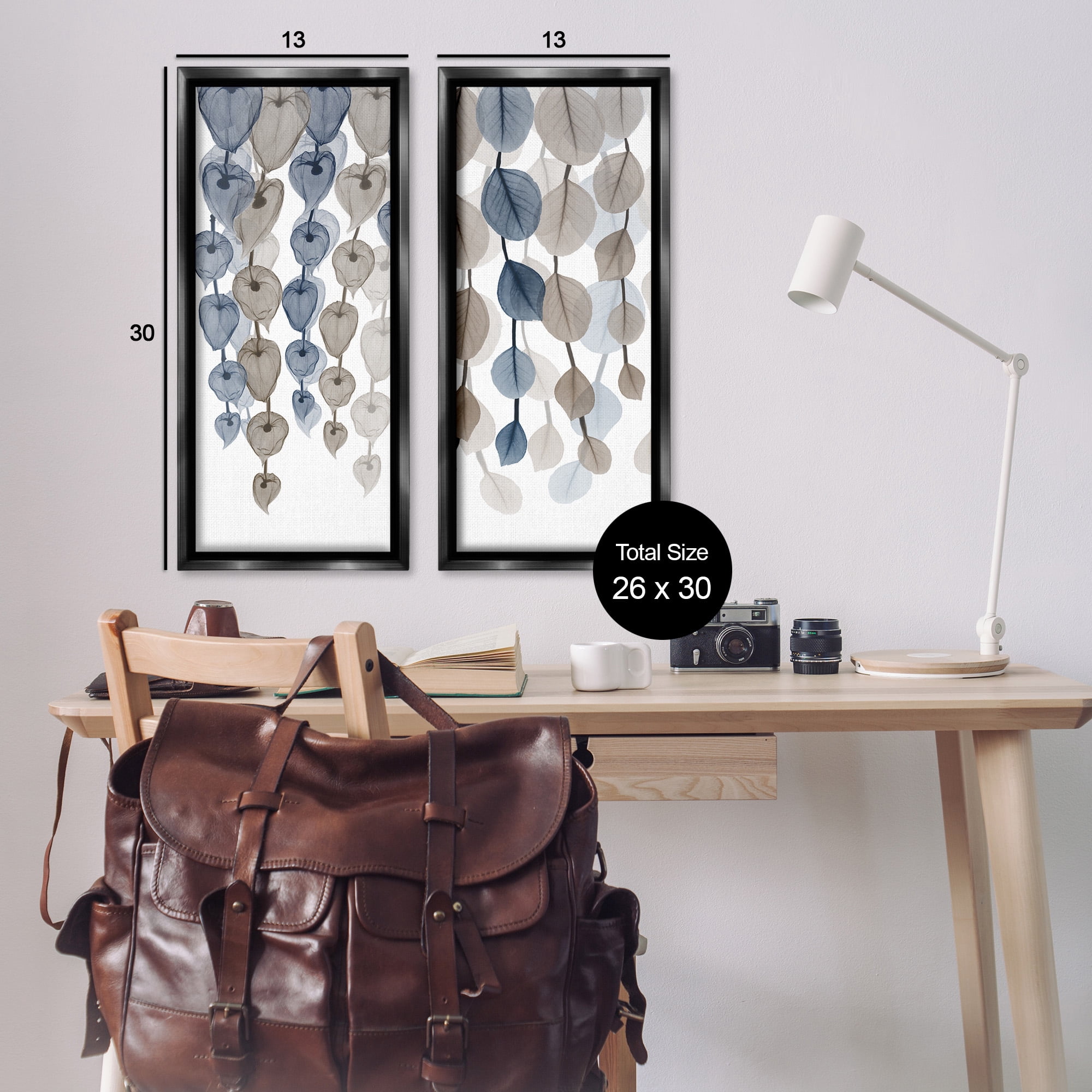 Stupell Industries Neutral Opaque Cascading Leaves Abstract Painting Black Floater Framed Canvas Art Print Wall Art, 15 x 31, Set of 2