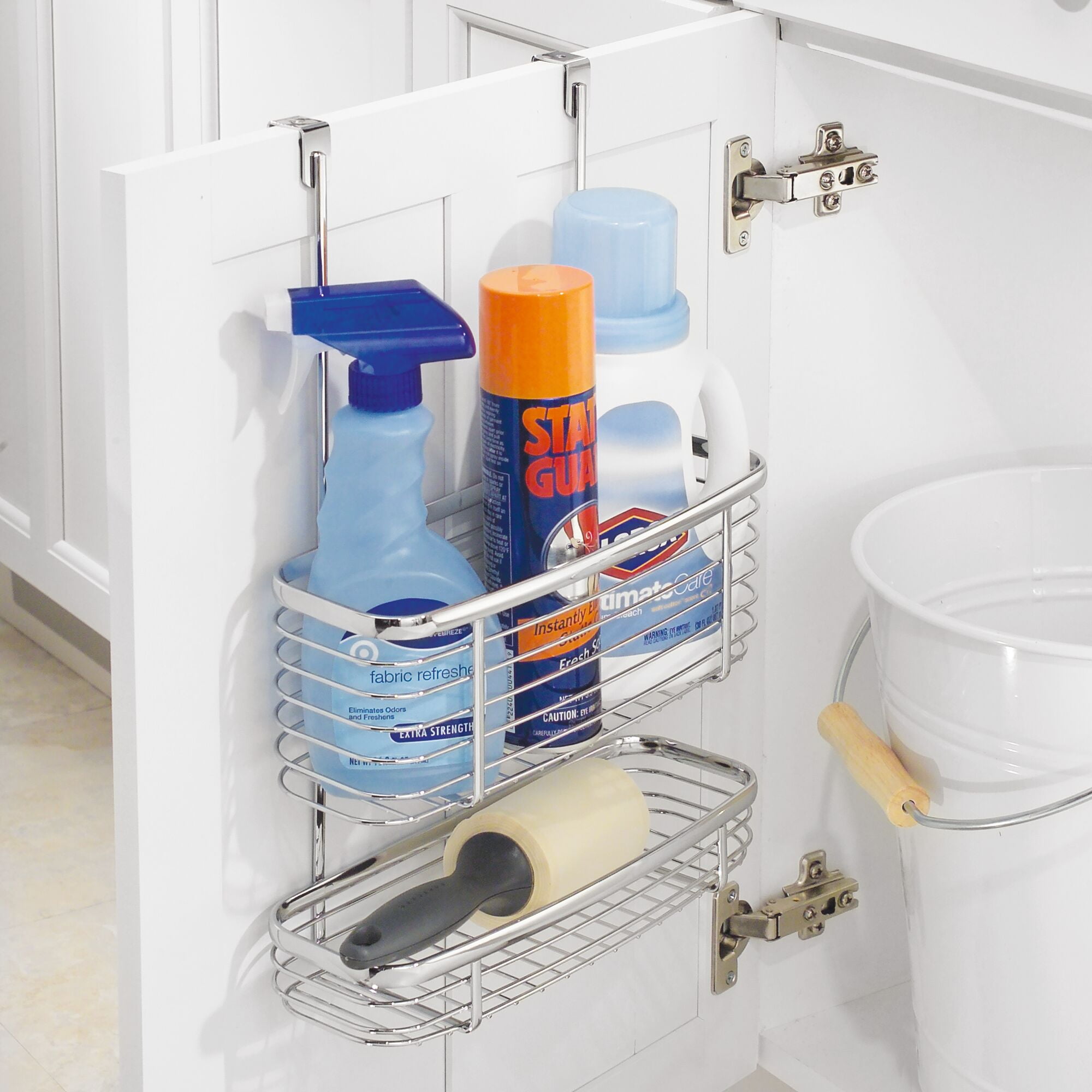 iDesign, Over the Cabinet 2-Tier Kitchen Storage Basket Organizer, 5" x 11" x 16.3", Chrome