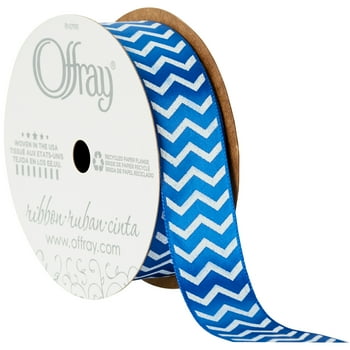 Offray Ribbon, Chevron Royal Blue 7/8 inch Single Face Satin Polyester Ribbon, 9 feet