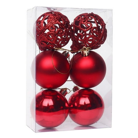 

HOFY 6Pcs 6cm/8cm Christmas Tree Pendant Hollow-carved Design Electroplating Eco-friendly Decorate Christmas Tree Hanging Balls for Dining Room