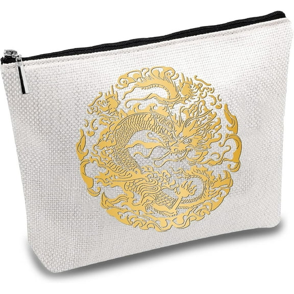 Teachers' Day Polycotton Custom Canvas Storage Bags Metal Zipper Pouches Rectangle with Pattern Dragon 18x25cm