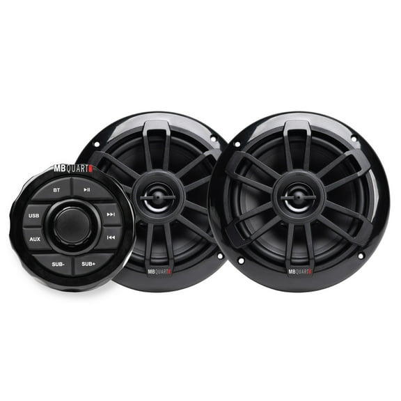 MB QUART GMR1.5S2B Marine Gauge Receiver w/ Bluetooth (2) Black 6.5" Speakers