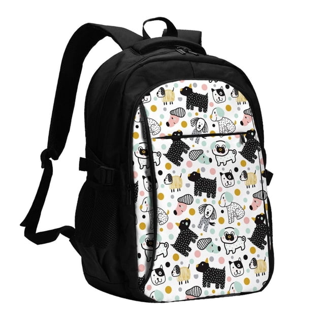 Balery Funny Puppy Mochila con carga USB para hombre y mujer - Mochila impermeable y antirrobo para laptop con puerto USB para viajes, trabajo