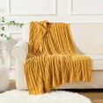 thumbnail image 1 of Battilo Mustard Chenille Cable Throw Knitted Throws Decorative Blankets for Sofa Bed Home Indoor Outdoor Throw Couch Cover Blanket (Mustard, 50" x 60"), 1 of 3