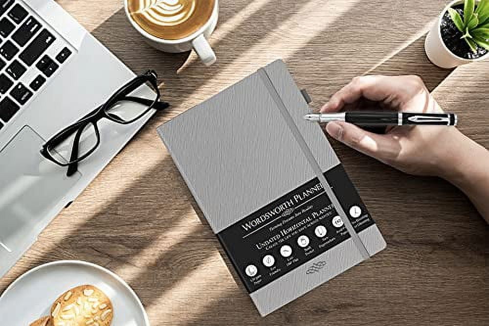 Wordsworth Planner– Weekly & Monthly Goal Setting Undated Planner, Habit Trackers, Time Management and Productivity Organizer, Gratitude Journal, A5, 1 Year – Grey