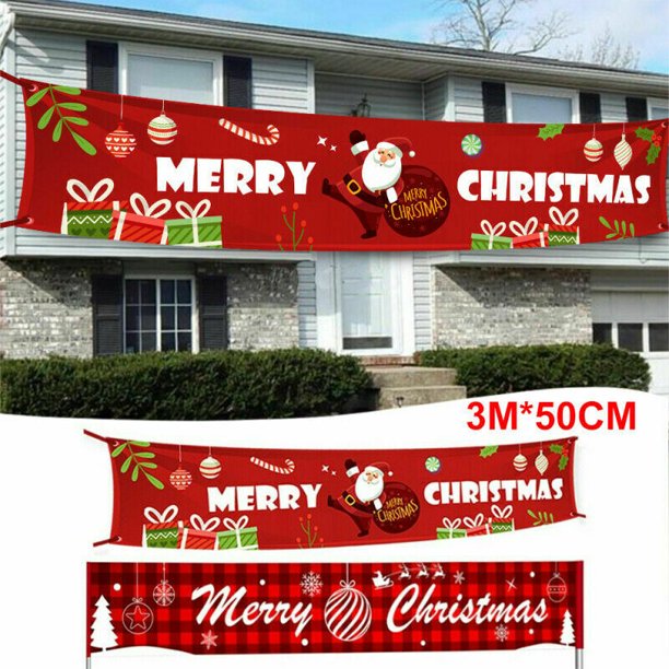 Large Merry Christmas Banner | Outdoor Red Christmas Banner Decorations