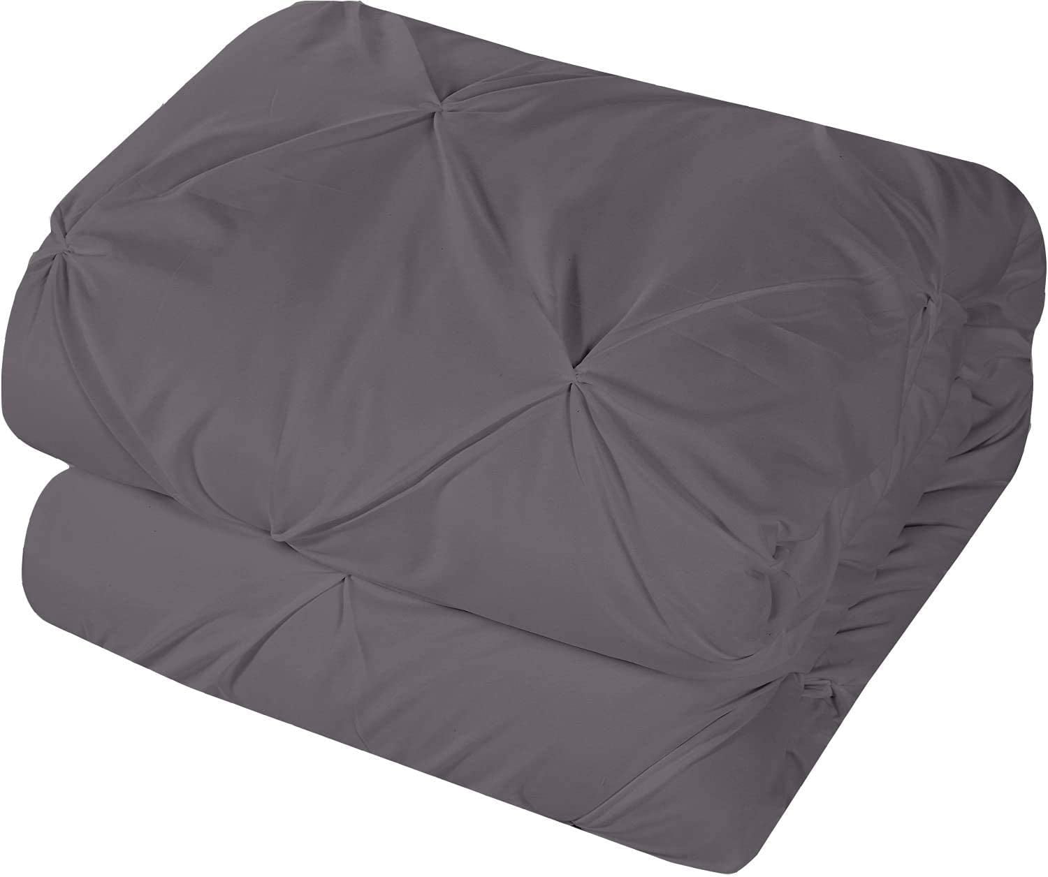 5 Piece Pinch Pleated Pintuck Duvet Cover Set With Zipper Closure , 100% Egyptian Cotton, 400 Thread Count, Extra Smooth and Luxirous, Dark Gray Solid, Full Size.