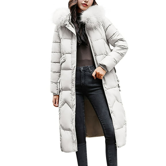 Pounoo Winter Clothing for Women Long Parka Puffer Zipper Hooded Coat Thicken Quilted Ankle Length Maxi Long Coats Anorak Outwear Gift