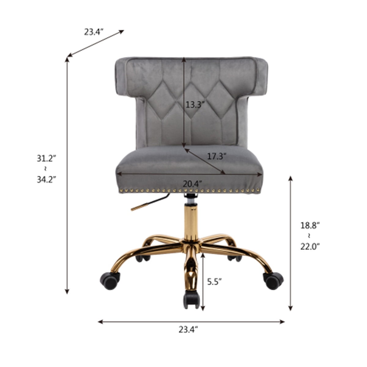 Swivel Wingback Nbsp Chair Velvet Leisure Armchair Upholstered Accent Shell Chair Swivel Office Chair Height Adjustable With Metal Base Home Office Task Chair For Bedroom Living Room Lounge Gray Walmart Com Walmart Com