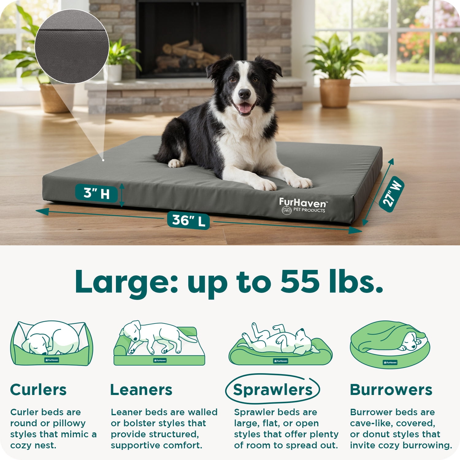 FurHaven Pet Products | Deluxe Orthopedic Oxford Indoor/Outdoor Water-Resistant Pet Bed for Dogs & Cats, Stone Gray, Large