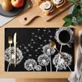 thumbnail image 2 of White Dandelion Placemats Set of 4, Spring Flowers Botanical Vintage Black Placemats for Dining Table, Place Mats for Kitchen Tabletop, Waterproof Wipeable Dining Table Mats Set, 2 of 9