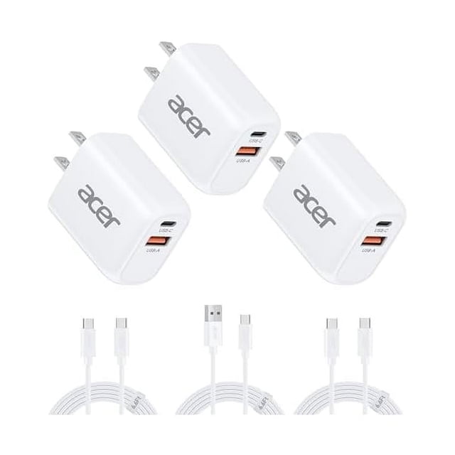 YJJSKEJI USB C Charger Block, 3-Pack 20W Dual Port Type C Fast Charging, Wall Plug Adapter with 3-Pack 6.6FT Fast Power Cables Compatible with iPhone 16/15/ iPad Pro/ Air/ AirPods, iwatch, Galaxy
