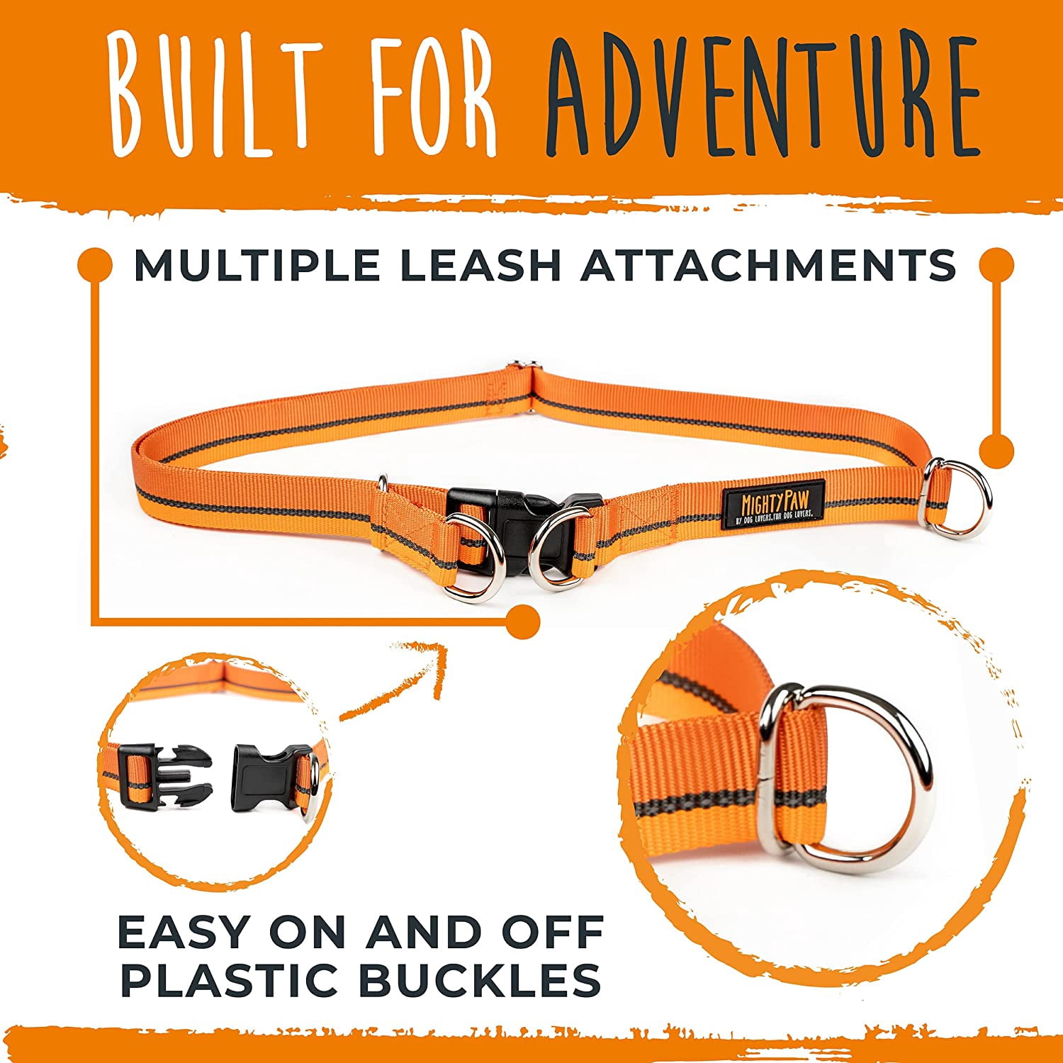 Mighty Paw Hands Free Bungee Leash 2.0 | 4? Dog Lead W/ Dual Padded Traffic Handles For Running, Hiking & Jogging.