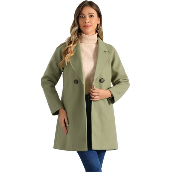 DARING DIVA Women's Notched Lapel Double Breasted Raglan Sleeve Coat Pea Green S