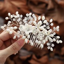 Flower Bride Wedding Hair Comb Crystal Leaf Bridal Headpieces Rhinestone Hair Pieces Pearl Bridesmaid Side Combs Hair Accessories for Women and Girls (pearl)