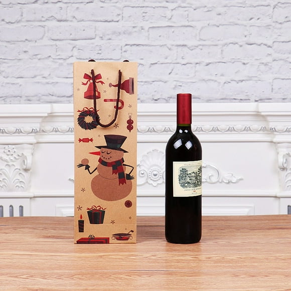 5pcs Noël Sac en Papier Kraft Sac de Vin Rouge Sac Cadeau Décoration de Table d'Hôtel