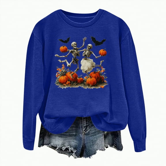 Godom Halloween Womens Sweatshirts Pumpkin Graphic Crewneck Sweaters Casual Tops Comfy Fall Fashion Outfits Winter Clothes 2025