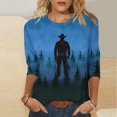 thumbnail image 2 of Womens Classic Fit Tshirts Western Cowboy Graphic 3/4 Length Sleeve Shirt Trendy Crewneck Tunic Top, 2 of 5