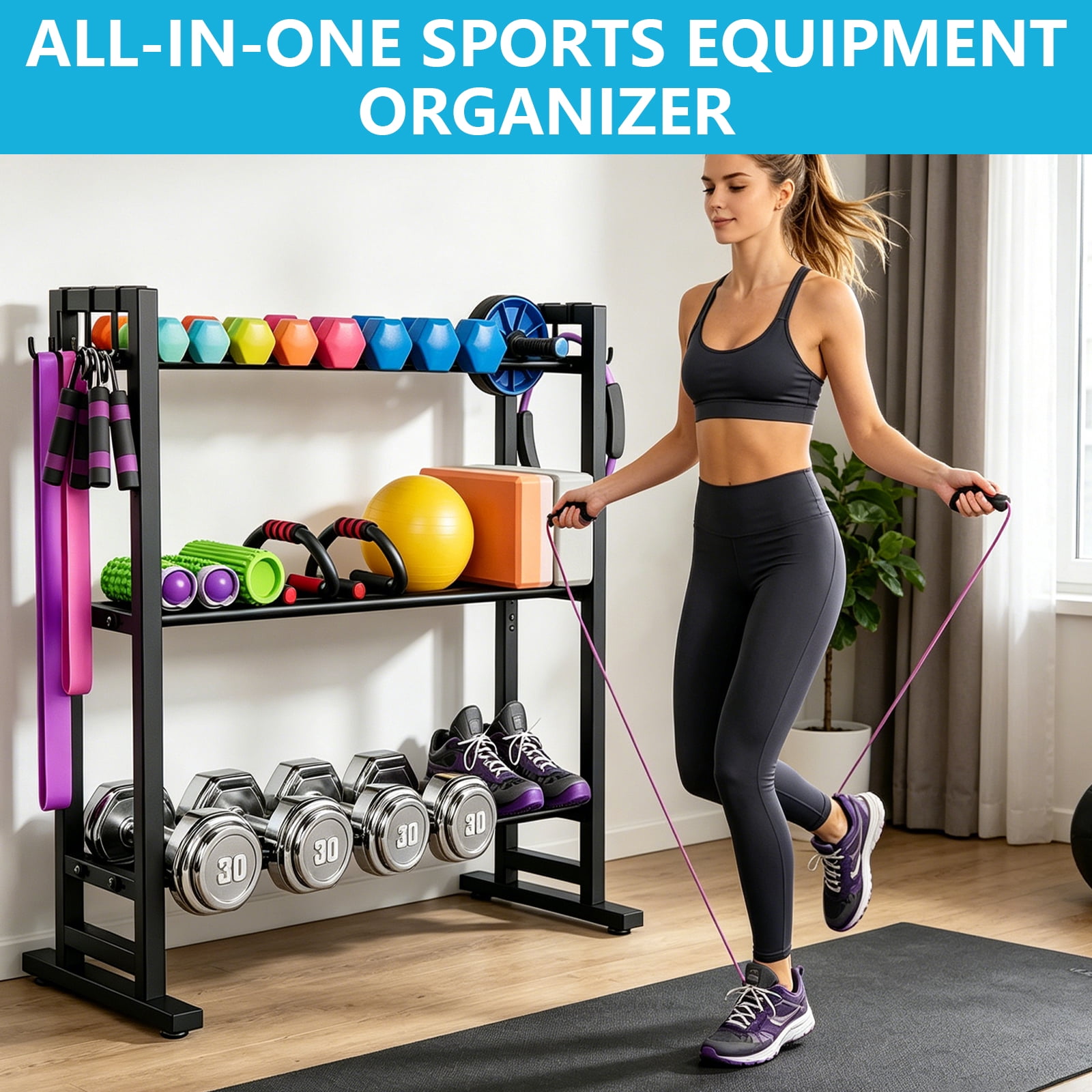 Gijjgole 3 Tier Adjustable Dumbbell Rack-Heavy-Duty 450LB Capacity Weight Storage Stand for Dumbbells, Space-Saving Weight Rack for Home Gym Organizer (Rack Only)