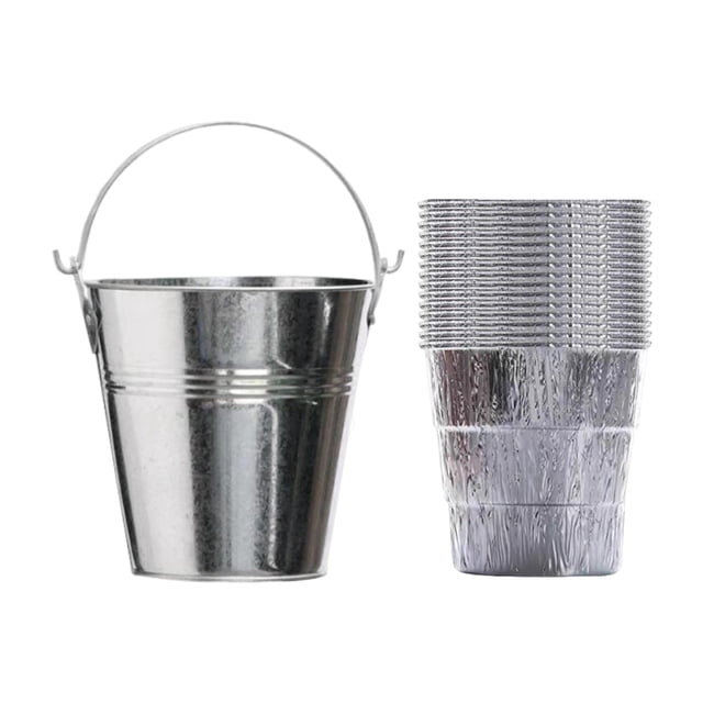 Cubo de grasa para barbacoa, cubo de hierro para goteo con de papel de aluminio, pieza de repuesto con asa, accesorios para parrilla, recolector de