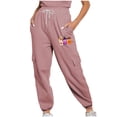 thumbnail image 2 of Fartey Women's High Waist Cargo Sweatpants Casual Cinch Bottom Jogger Pants Loose Comfy Drawstring Tapered Sweatpant with Pockets Pink XL, 2 of 7