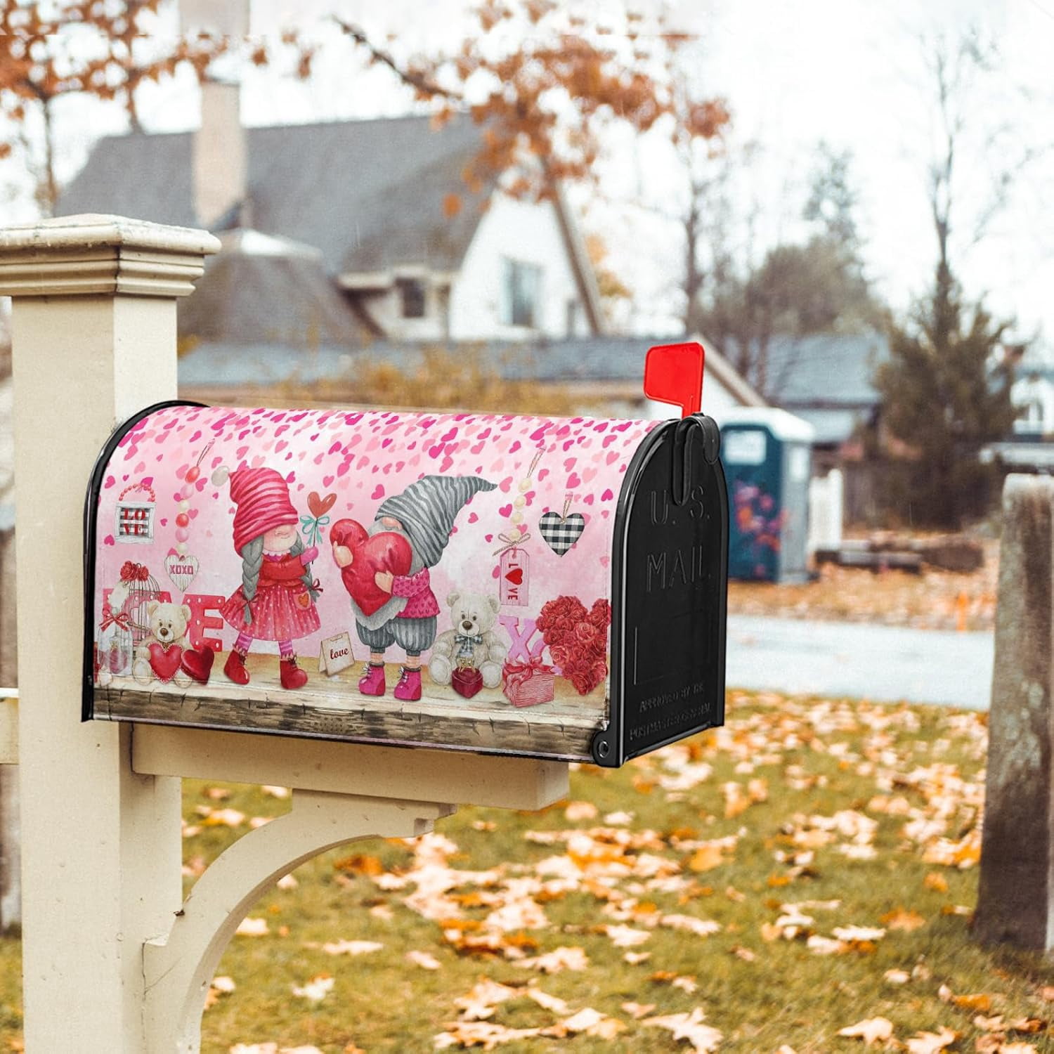 Valentines Day Mailbox Cover Magnetic Standard Size 21x18 Inch Red Pink Love Hearts Holiday Decorative Mail Box Post Covers Sweet Anniversary Letter Box Wraps for Home Outdoor Garden Yard Decor