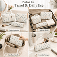 thumbnail image 5 of Lomyolo 3 Pcs Quilted Makeup Bag Set for Women, Cute Floral Cosmetic Bags, Large Travel Toiletry Bag, Makeup Pouch & Brush Bag Organizer - Blue Botanical Floral, 5 of 8
