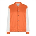 thumbnail image 3 of Otntypg Lightweight Striped Color Block Bomber Jackets for Women Casual Drop Shoulder Long Sleeve Button Down Varsity Cardigan Outwear Coats Trendy Pocket Baseball Sweatshirts Orange#01 M, 3 of 7