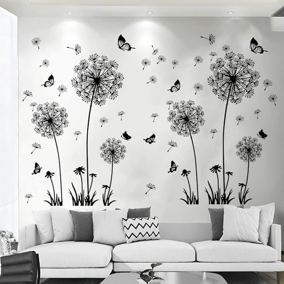 Farcauo 2 Set Dandelion Wall Decals Flower Stickers Murals Butterflies Wall Decor for Bedroom Office Bathroom Living Room Floral Wall Decals Removable Wall Art Peel and Stick Room Wall Decor