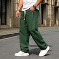 thumbnail image 2 of WOLIAUO Mens Linen Cotton Pants Drawstring Waist Lightweight Loose Fit Straight Leg Casual Big and Tall Linen Pants Beach Travel (XL Green), 2 of 5